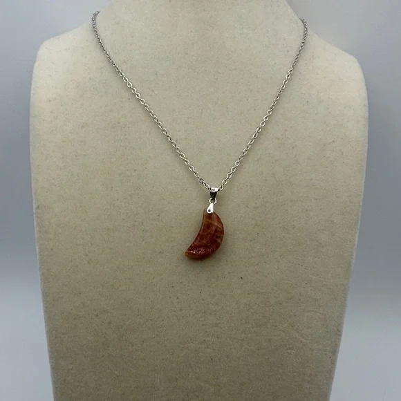 Sunstone Crescent Moon Pendant Necklace - Picture 2 of 13